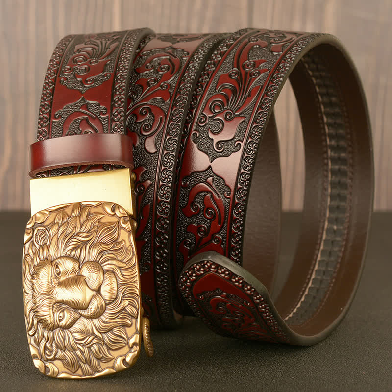 Men's Honor Male Lion Head Leder-Gürtel mit Löwenkopf