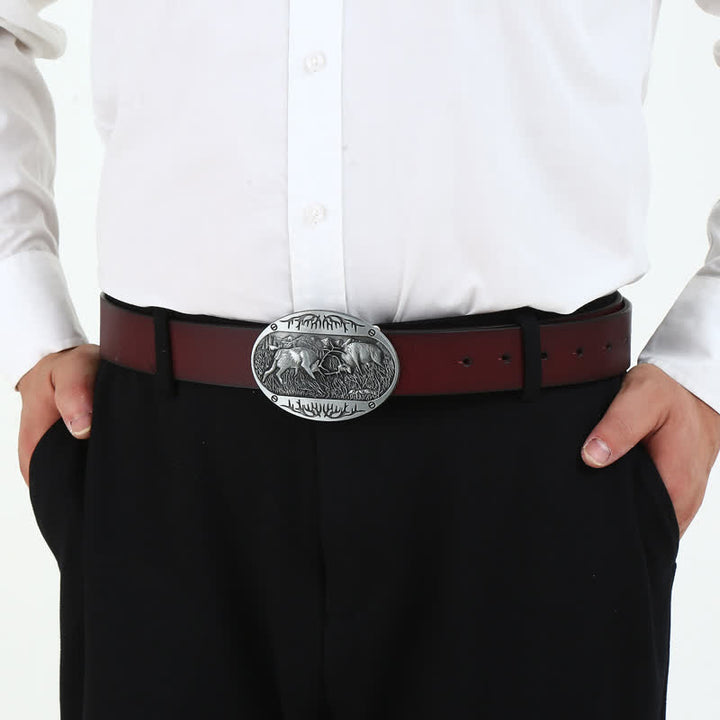 Herren DIY Wild Fighting Deer Schnalle Western Leder Gürtel