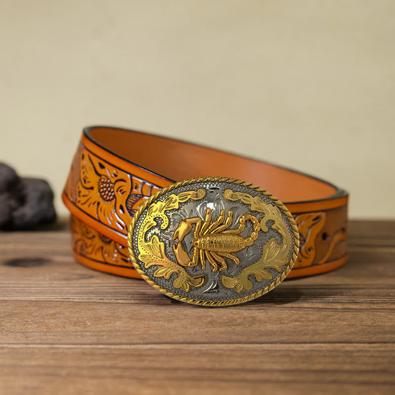 Herren DIY Ledergürtel mit goldener Skorpion-Schnalle