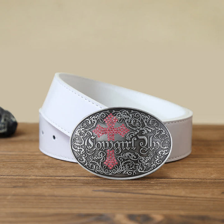 Damen DIY Cowgirl Rankennietenkreuzschnalle Ledergürtel