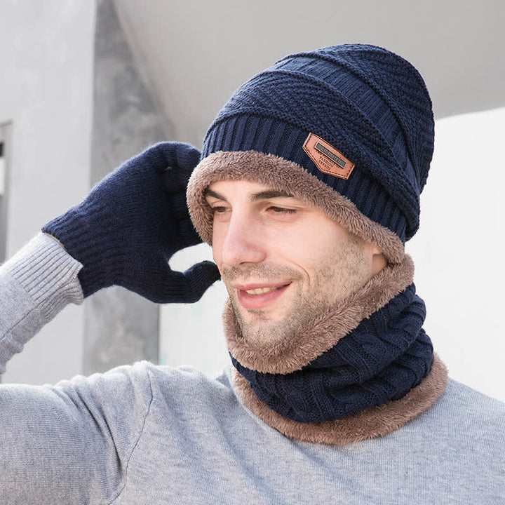 3-teiliges Set Erwachsene-Kinder Beanies gestrickte Mütze Schal Handschuhe