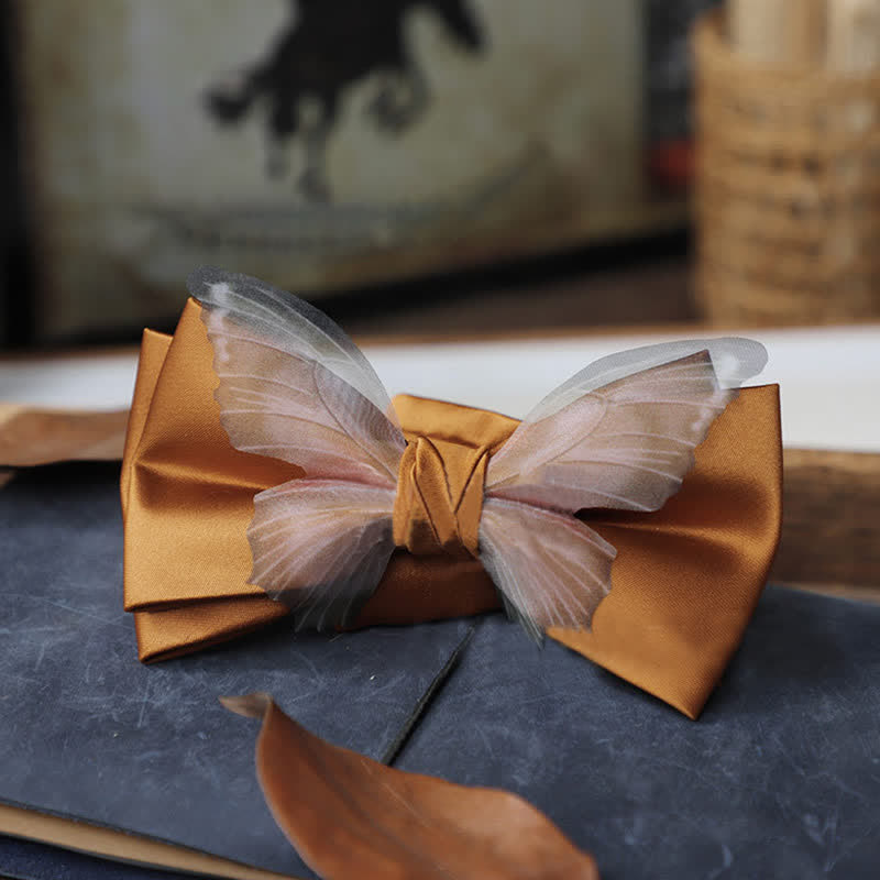 Herren-Set aus Vintage-Organza mit Schmetterlings-Fliege und Einstecktuch