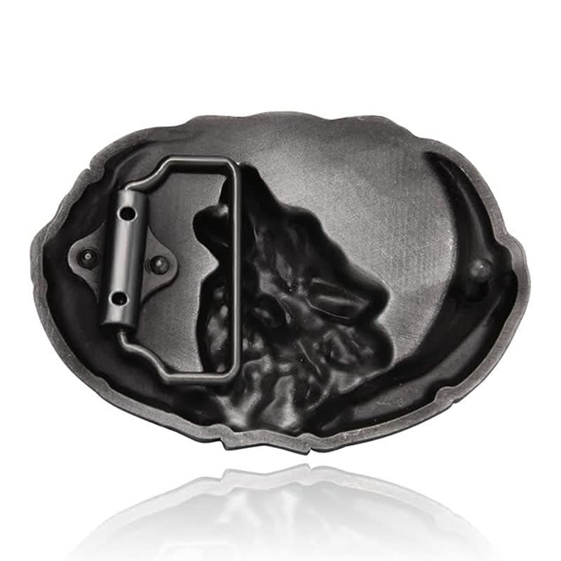 Herren DIY Heulender Wolf Mond Oval Schnalle Ledergürtel