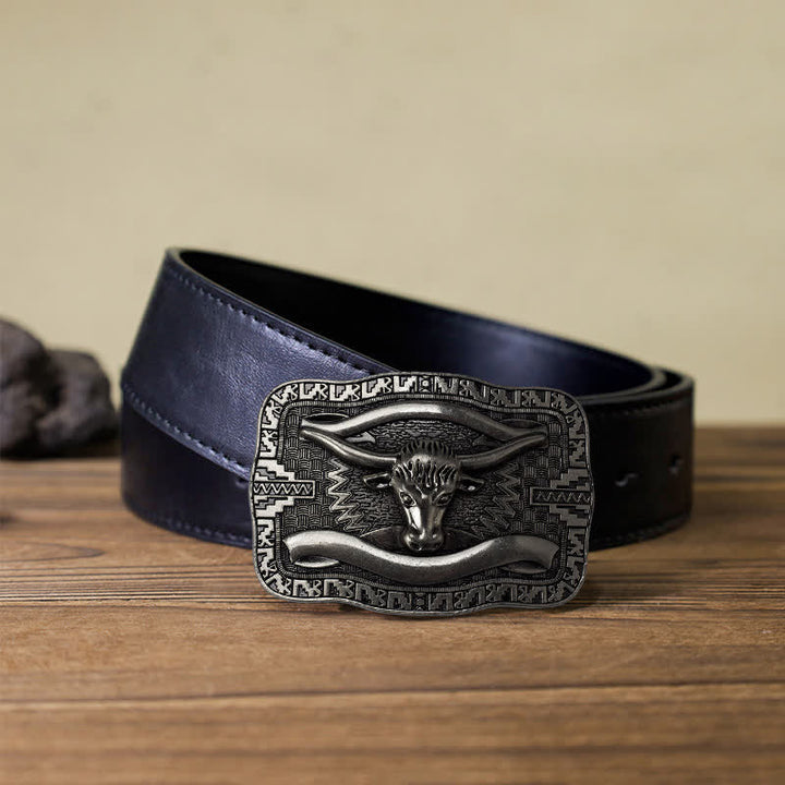 Herren-DIY-Silberne quadratische Langhorn-Stier-Schnallen-Ledergürtel
