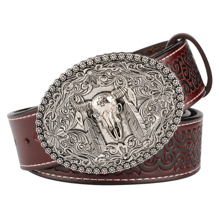 Herren-Jeans-Ledergürtel mit graviertem Feather Bull
