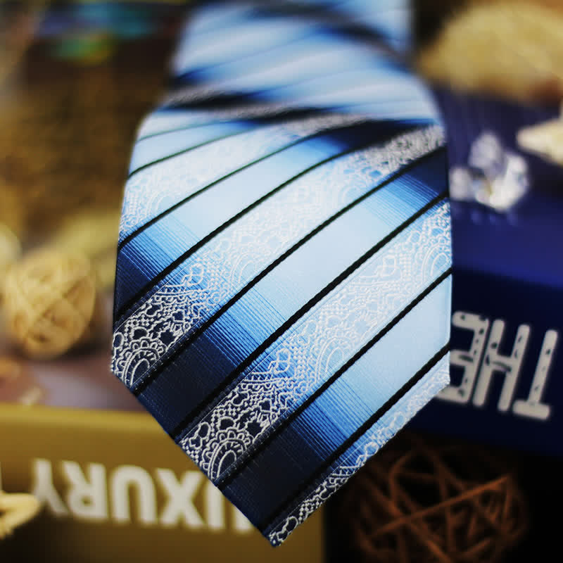 Schattierung von Blau Gradient Paisley gestreifte Krawatte für Herren