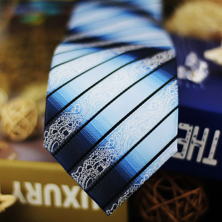 Schattierung von Blau Gradient Paisley gestreifte Krawatte für Herren