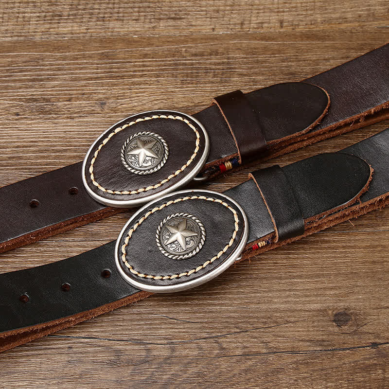 Dicker Wild-West-Pentagramm-Ledergürtel für Herren