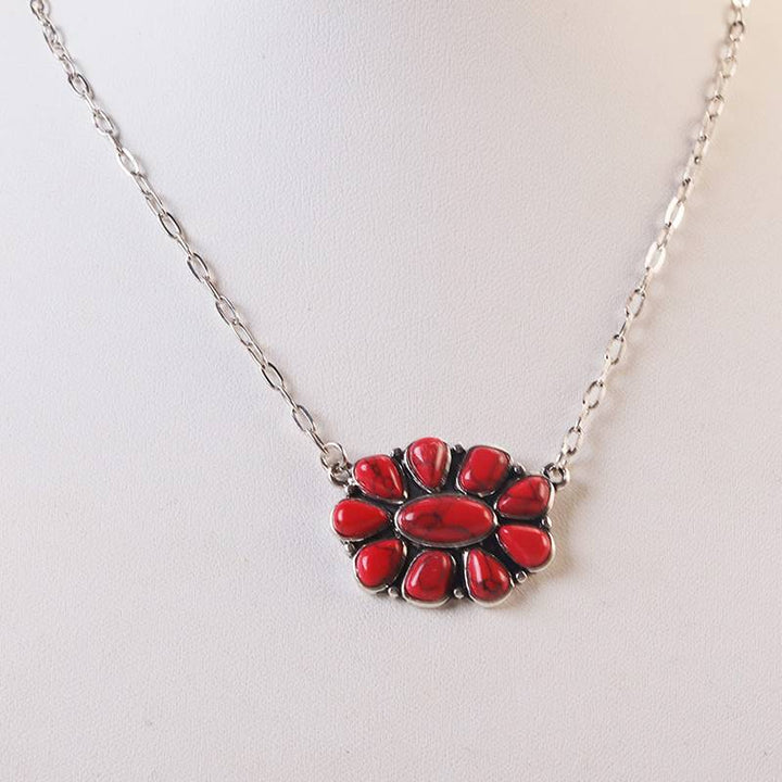 Vintage Boho Türkisblumen-Halskette für Damen - Rot - image 7