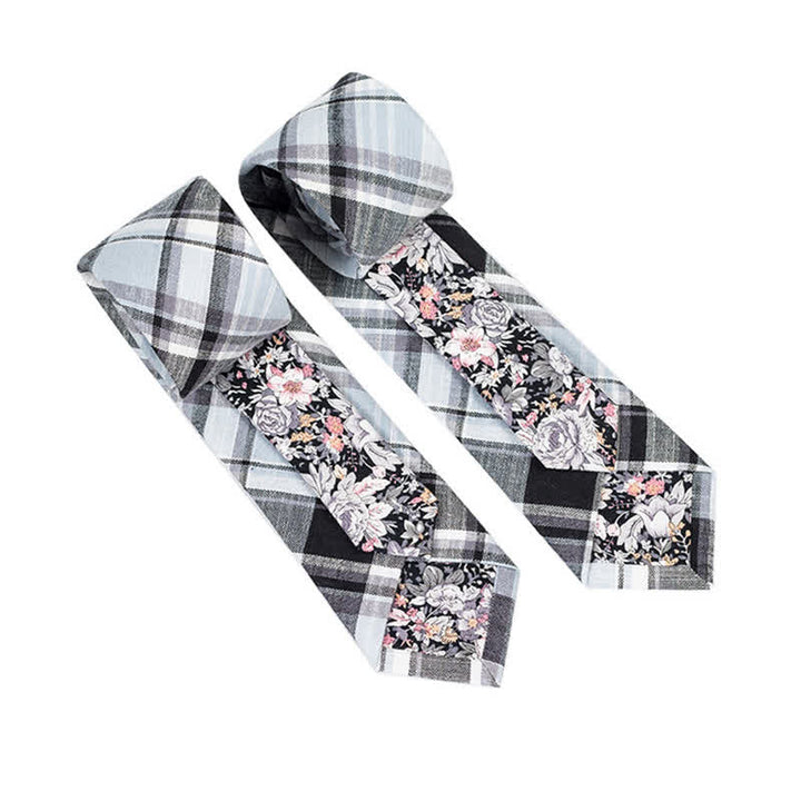 Herren Neuartiger Karo-Blumen-Patchwork-Krawatte - Grau Kariert - image 30