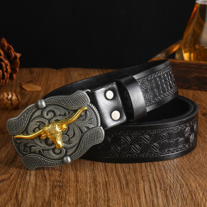 Herren quadratischer Gürtel aus goldenem Longhorn-Bullenleder