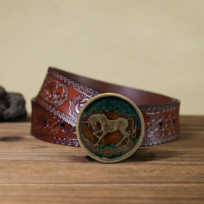 Herren DIY Mystical Unicorn Gürtel aus Leder mit antiker bronzener Schnalle