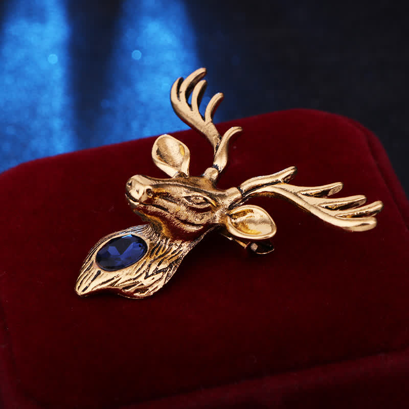 Majestätische blaue Edelstein-Hirschbrosche für Männer