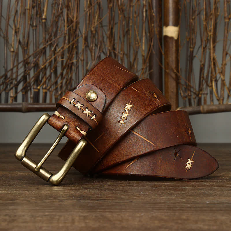 Herren Vintage Gürtel aus Leder mit ausgefallener Schnitzerei - image 6