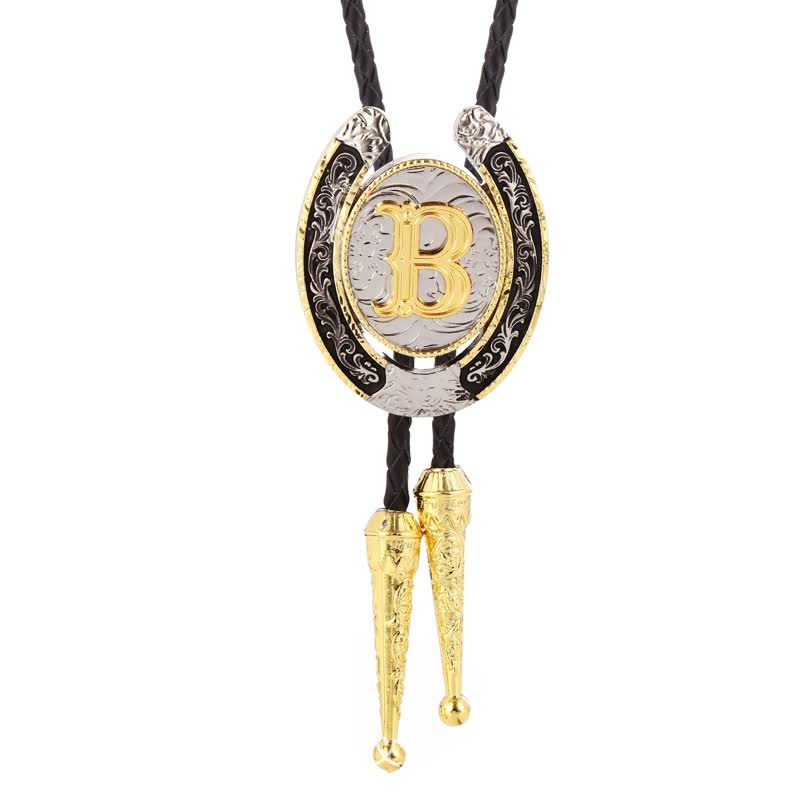 Moderne Western-Hufeisen Anfänglicher Buchstabe A bis Z Bolo Tie - Gold - B - image 5