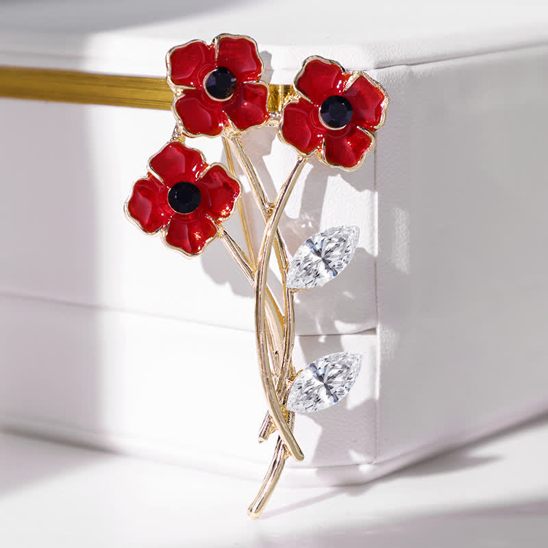 Unisex Rot Mohnblumenstrauß Posy Stem Brosche
