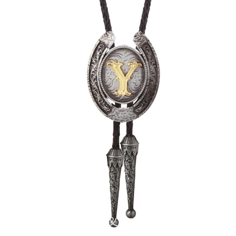 Moderne Western-Hufeisen Anfänglicher Buchstabe A bis Z Bolo Tie - Silber - Y - image 54