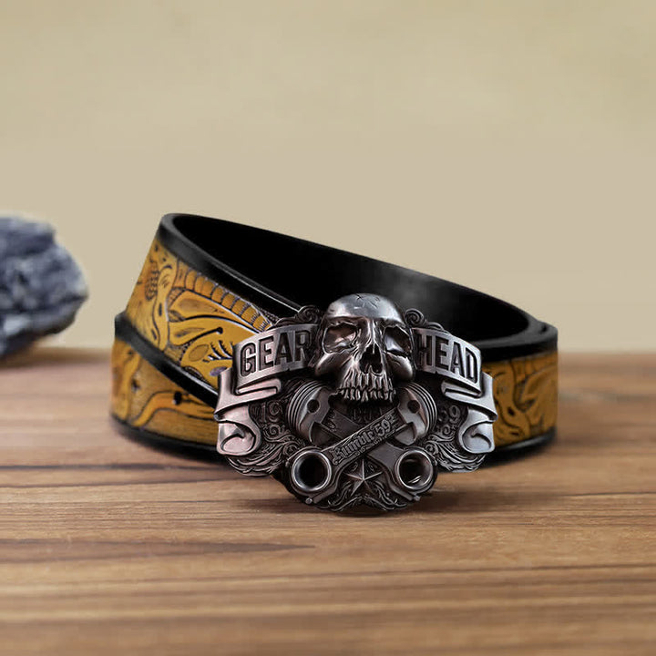 DIY Zahnradkopf-Pistonschädel-Schnallenledergürtel für Herren