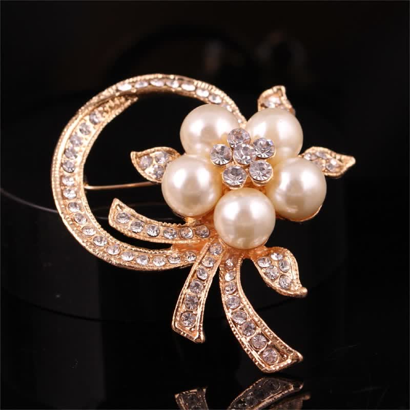 Damen Kranz Perle Strass Brosche