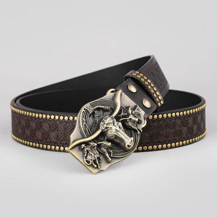Herren Vintage Western Longhorn Bull Ledergürtel