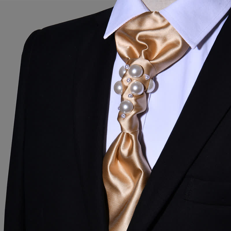 Vintage-Perlen-Hochzeitskrawatte für Herren - Champagner - image 15