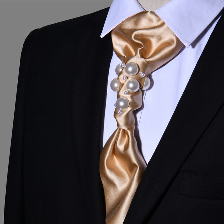Vintage-Perlen-Hochzeitskrawatte für Herren - Champagner - image 15