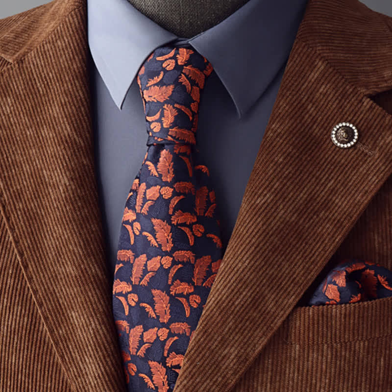 Herrenkrawatte mit orange-blauen Federdruck - Orange & Blau - image 0