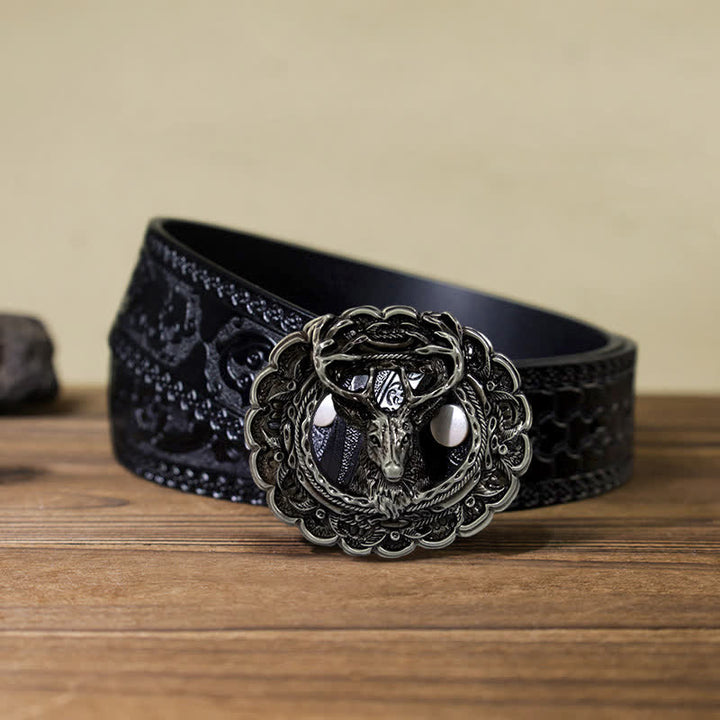 Männer DIY Hohle 3D Elchgeweih Schnalle Ledergürtel