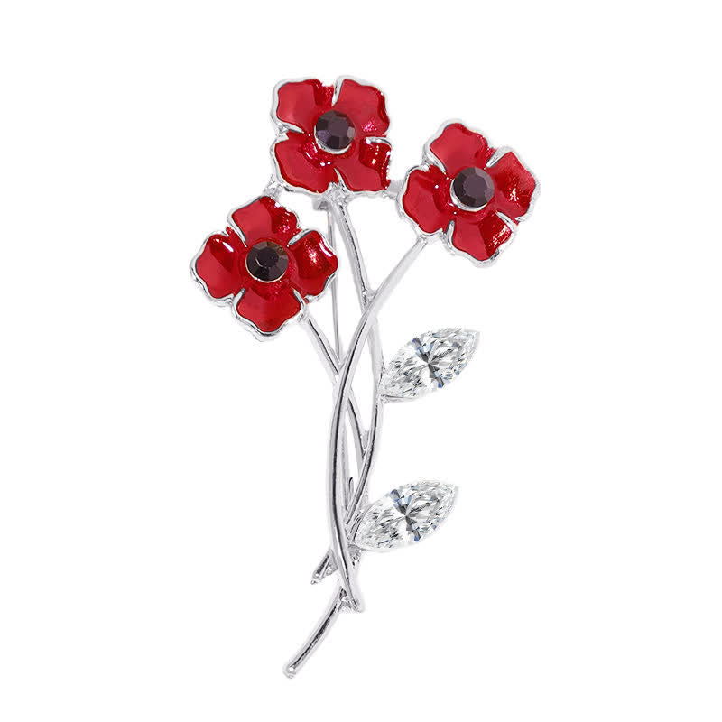 Unisex Rot Mohnblumenstrauß Posy Stem Brosche