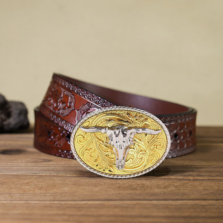 DIY glänzender goldener Stierkopfschnallen-Ledergürtel für Herren