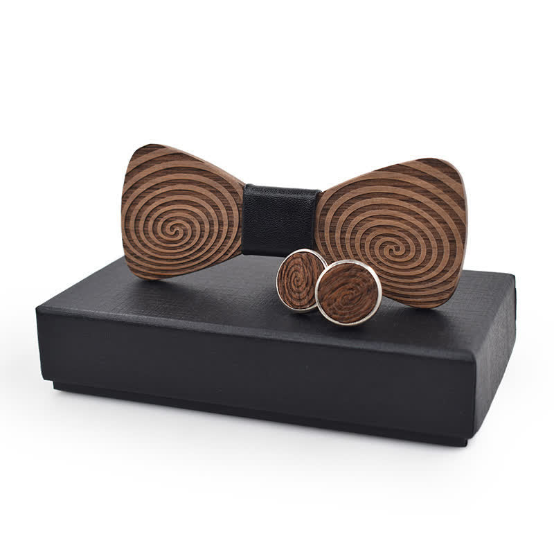 2Stk. Herren Holzfliege Set mit Hypnose-Wirbelaufdruck