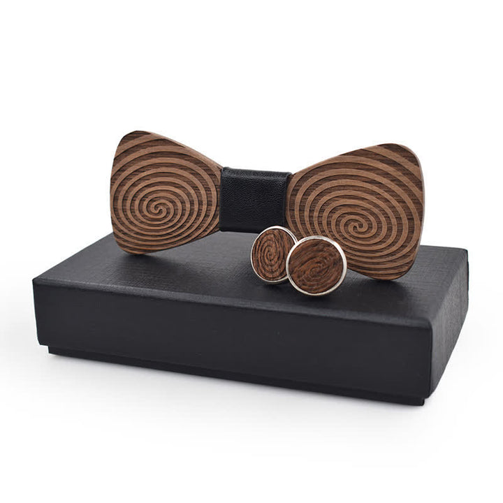 2Stk. Herren Holzfliege Set mit Hypnose-Wirbelaufdruck