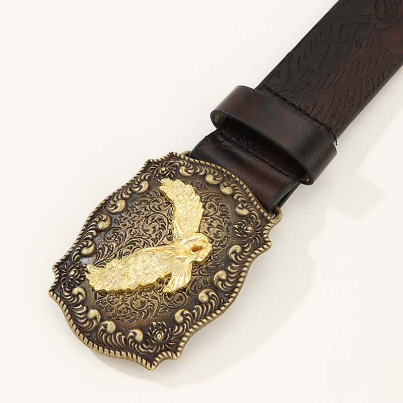 Männer Leistungsstarker Ledergürtel mit Gravurschnalle und Goldener Adler