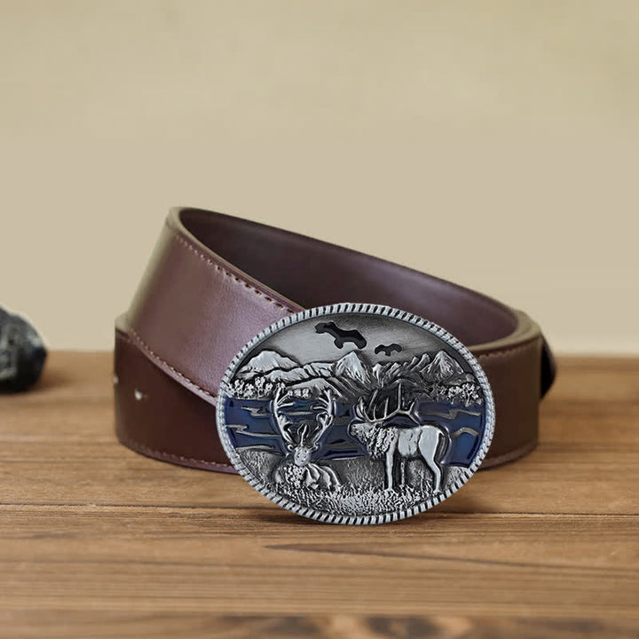 DIY-Ledergürtel mit Emaille-Wild Life-Hirschschnalle für Herren