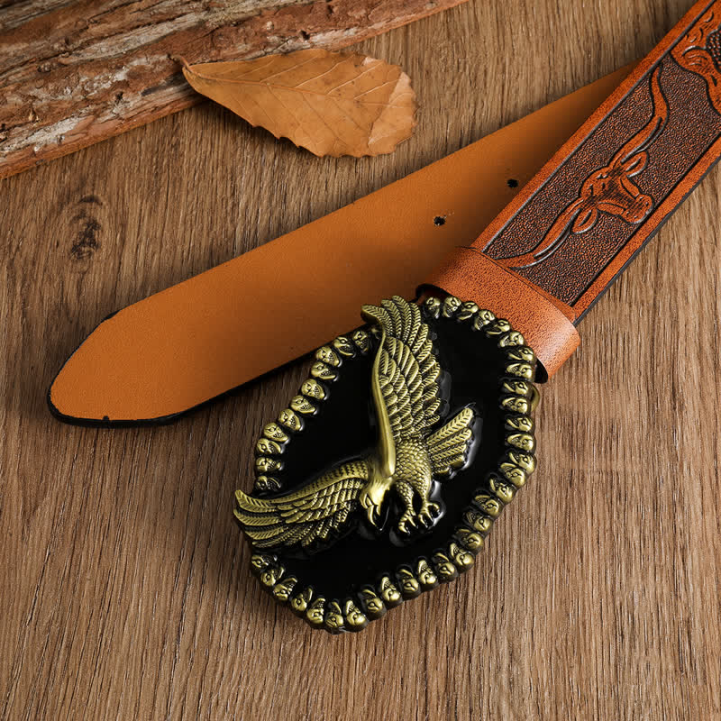 Ledergürtel mit Antik-Gold-Adler-Motiv für Herren