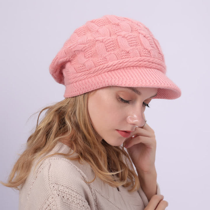 Damen Beanie-Hut mit lockerem flauschigem Futter und Schirm