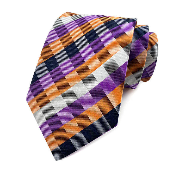 Schmale Herren Smokinganzug Krawatte Kariert - Lila & Orange - image 9