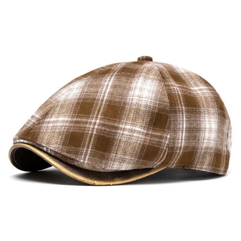 Herbst & Winter Künstlerische Retro Vielseitige Karierte Baskenmütze - Khaki - Einstellbar (22 1/2"-24") - image 10