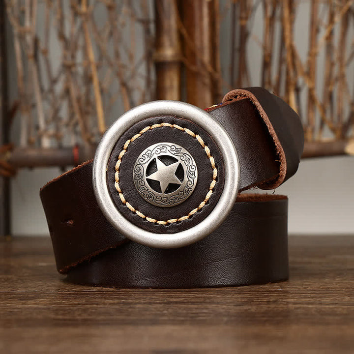 Verdickter Vintage-Ledergürtel mit Pentagramm für Herren