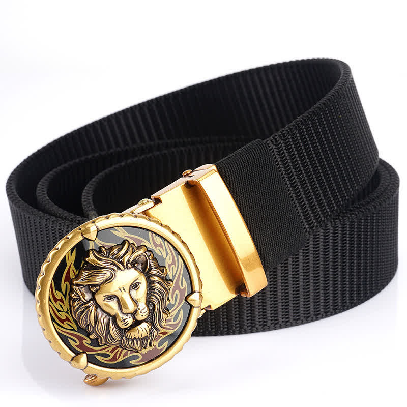 Praktischer Nylongürtel für Herren mit Löwenkopfmuster - Schwarz / Gold - 48" - image 8