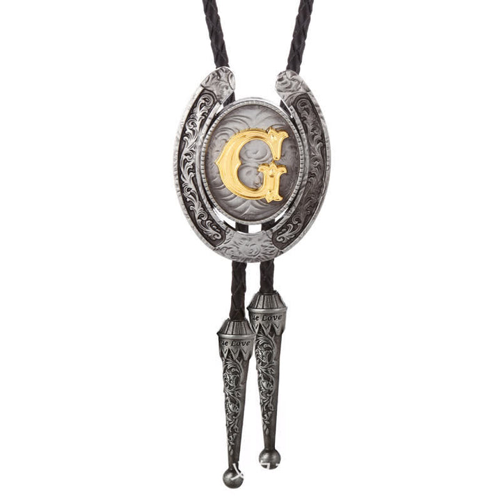 Moderne Western-Hufeisen Anfänglicher Buchstabe A bis Z Bolo Tie - Silber - G - image 36