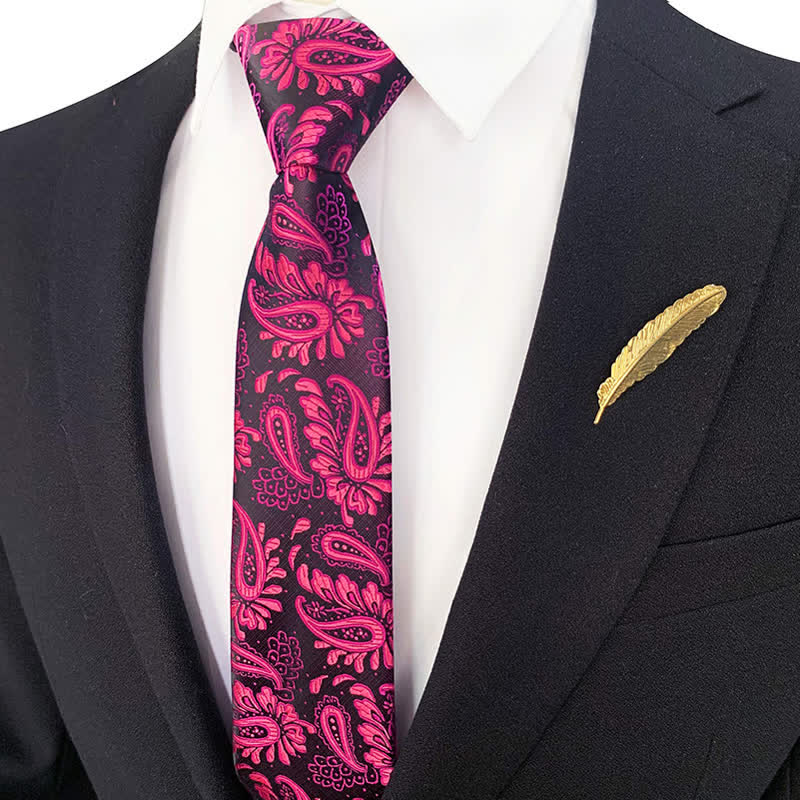 Lila-Rote Florale Reißverschluss-Krawatte mit Paisley-Muster für Herren