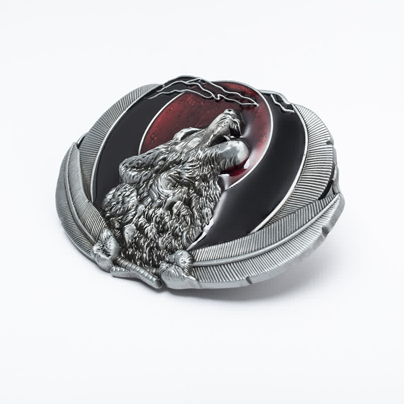Herren DIY Heulender Wolf Mond Oval Schnalle Ledergürtel