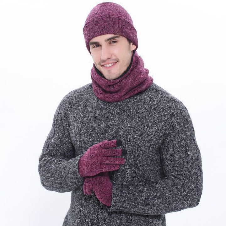 3er Set Warm Beanie Hat Scarf Touchscreen Gloves