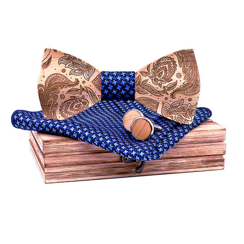 3Stk. Herren Schnitzen Paisley Holzfliege Set