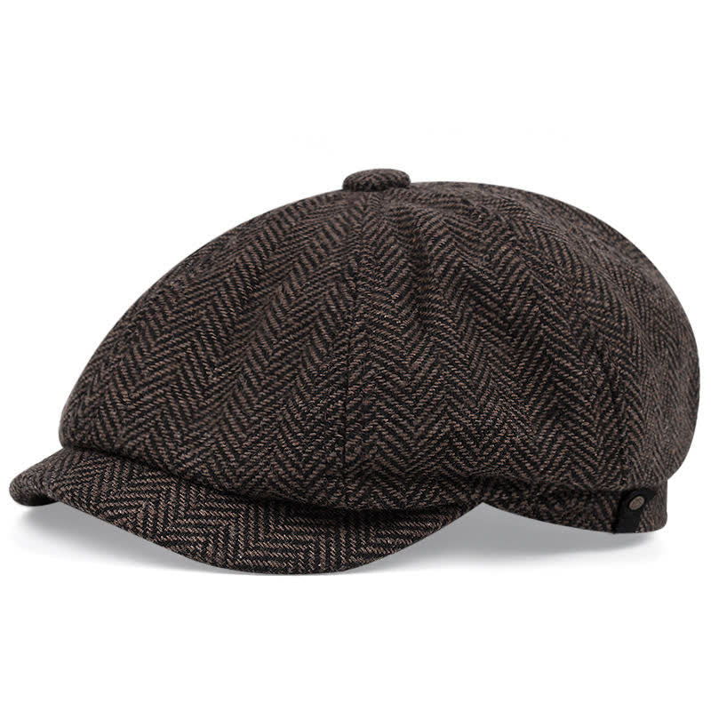Vintage gestreifte Fischgrätmuster achteckige Barettkappe - Kaffee - XL (24"-24 1/2") - image 0