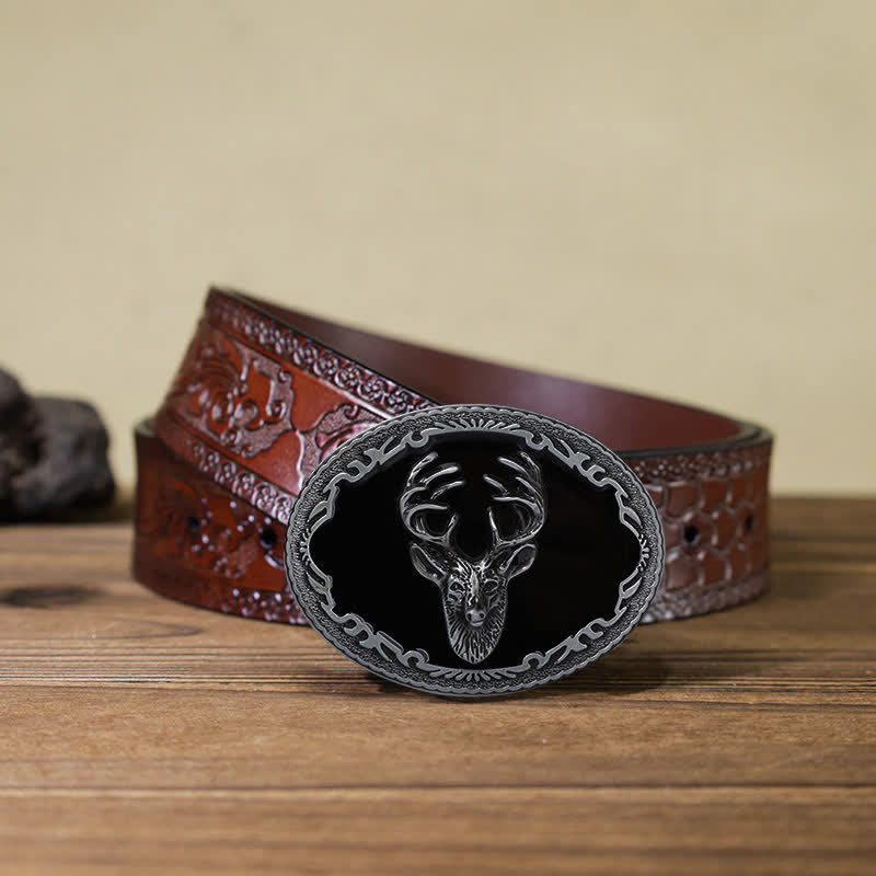 Herren DIY Leder-Gürtel mit schwarzer Hirschkopfschnalle