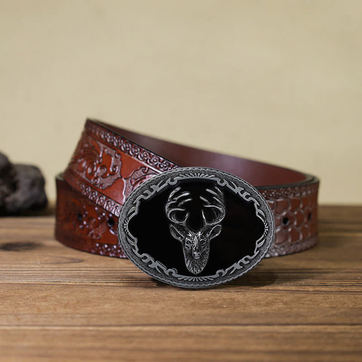 Herren DIY Leder-Gürtel mit schwarzer Hirschkopfschnalle
