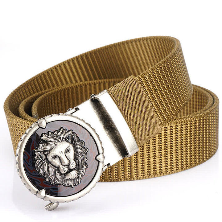 Praktischer Nylongürtel für Herren mit Löwenkopfmuster - Khaki / Silber - 48" - image 15