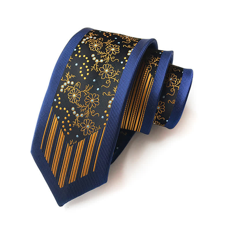 Kollision-Inspiriert Blumen Paisley Gestreifte Krawatte für Herren - Marineblau & Gold - image 1
